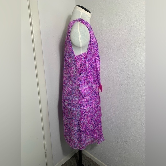 Sundance pink and blue, silk, asymmetric, sleeveless, mini dress. 6 - Picture 6 of 9